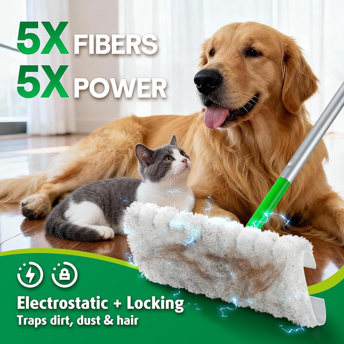 Dry Mop Pads or Swier Sweep and Mop, Heavy Duty Pet Dry Sweeper Reills, Sweeping Cloths or Cleaning Hardwood loor Dust and Hair, Disposable, Unscented, 30 Count