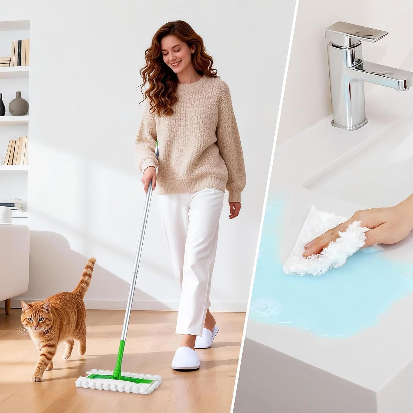 Dry Mop Pads or Swier Sweep and Mop, Heavy Duty Pet Dry Sweeper Reills, Sweeping Cloths or Cleaning Hardwood loor Dust and Hair, Disposable, Unscented, 30 Count