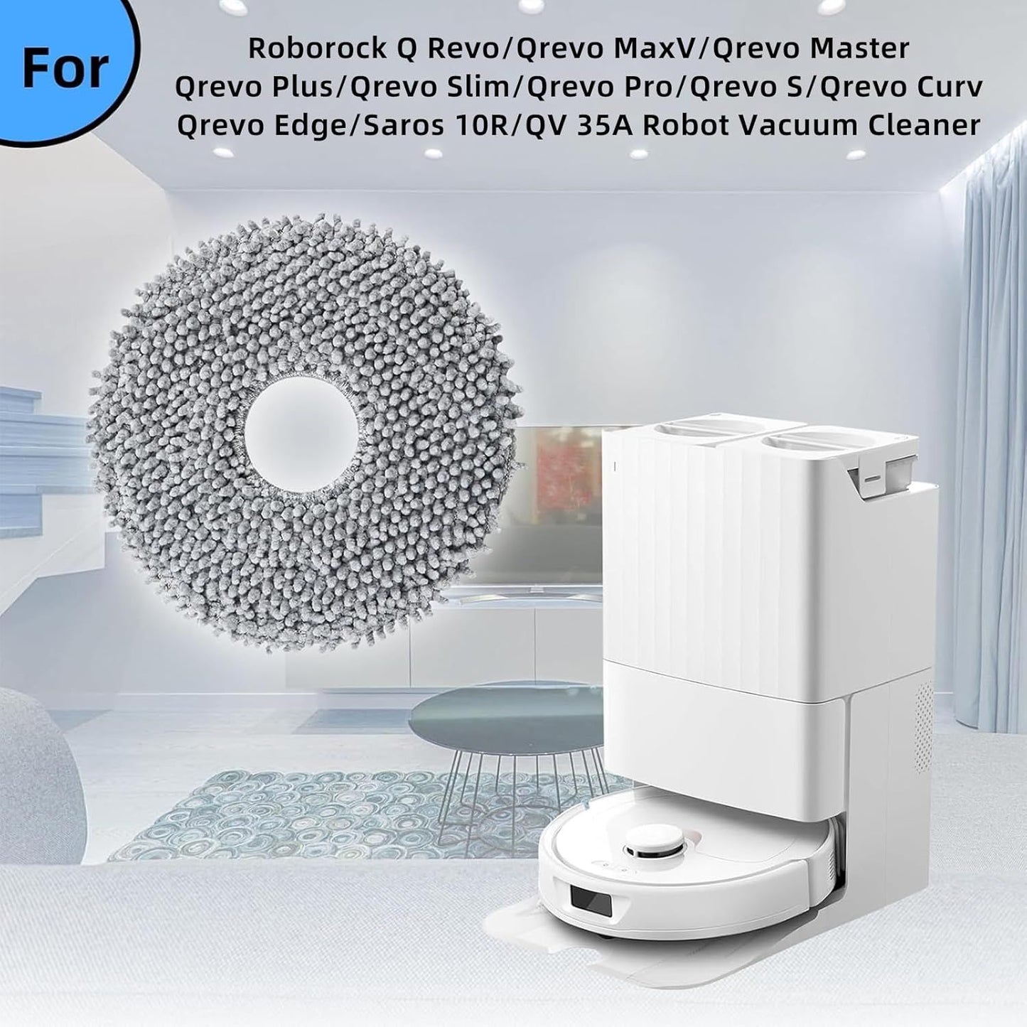 8 Pack Mop Pads or  QV 35A/Saros 10R/Q Revo/Qrevo S/Qrevo Pro/Qrevo Plus/Qrevo Master/Qrevo Slim/Qrevo Curv/Qrevo Edge Robot Vacuum Cleaner, Spin Cleaning Pads Replacement Accessories Set