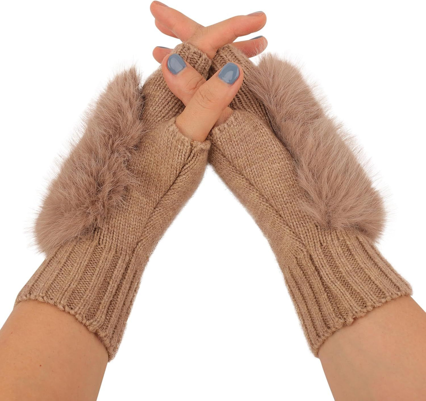 Women Wool Knit ingerless Gloves urry Mittens Wrist Warmers