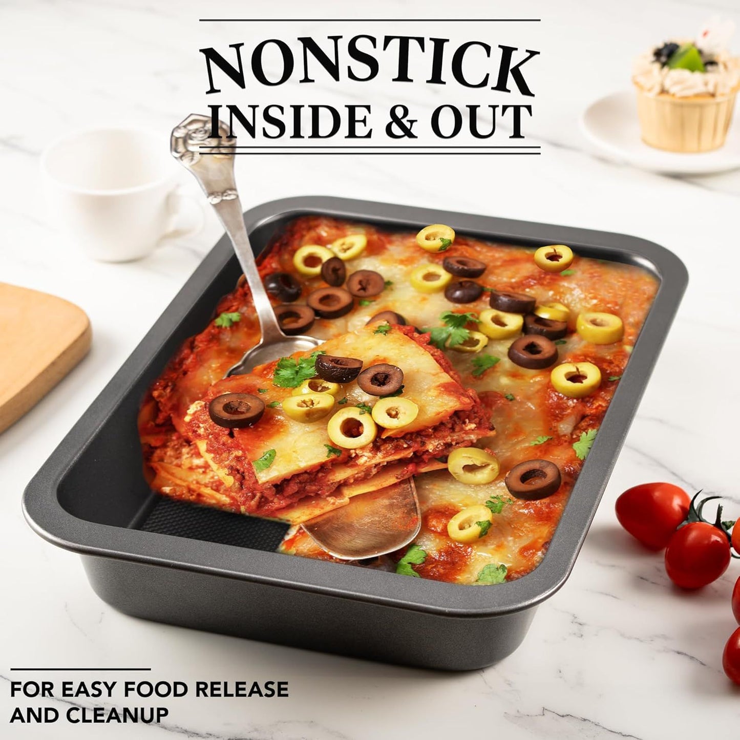 Cake Pan, Nonstick Baking Pan or Cake, Bread, Brownie or Lasagna, Heavy Duty Baking Dish with Diamond Texture Pattern and Wide Grips