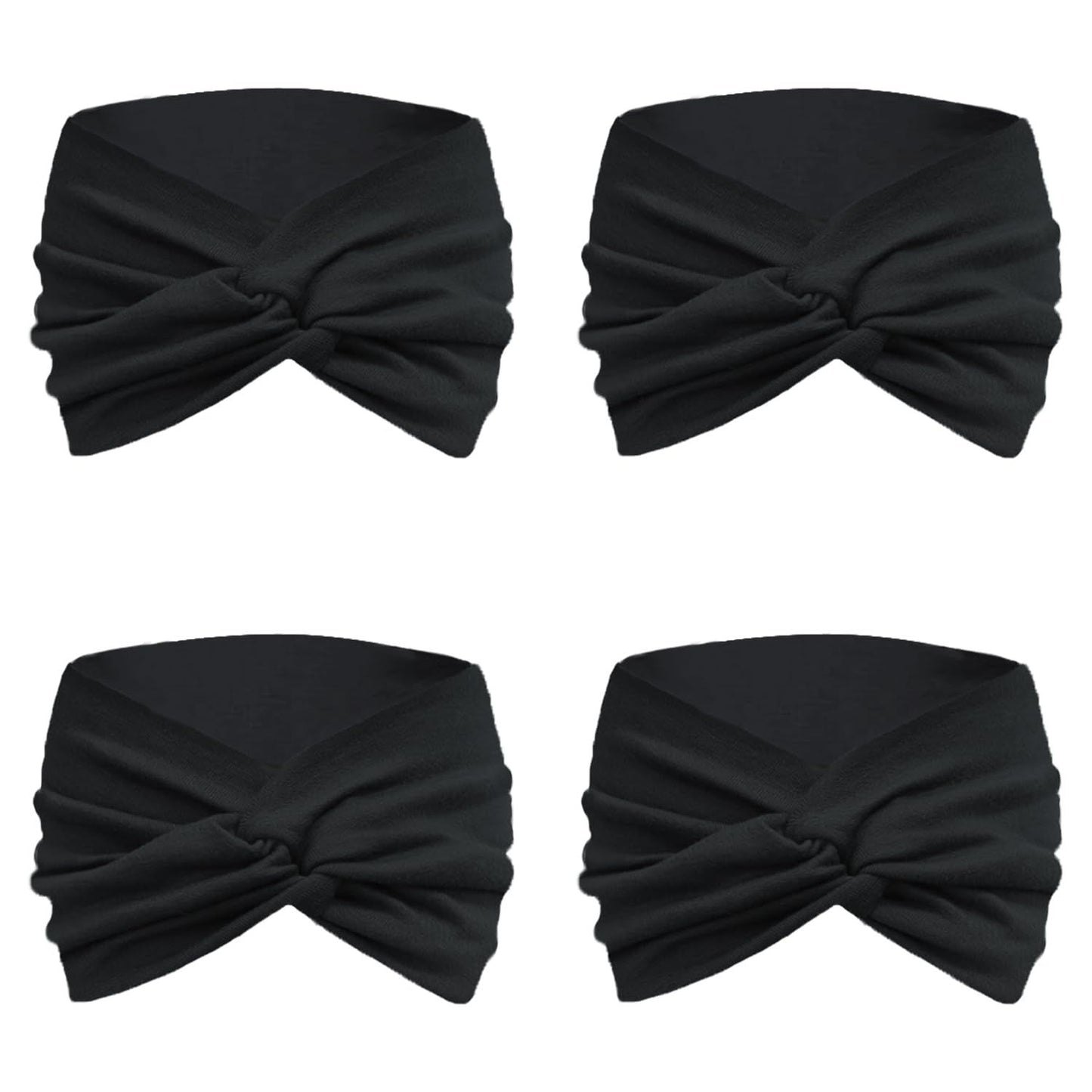 Extra Wide Headbands or Women Non-Slip, 7'' Large Twist Knotted Stretchy Wraps Head Bands Hair Accessories, 4 Pack, Black