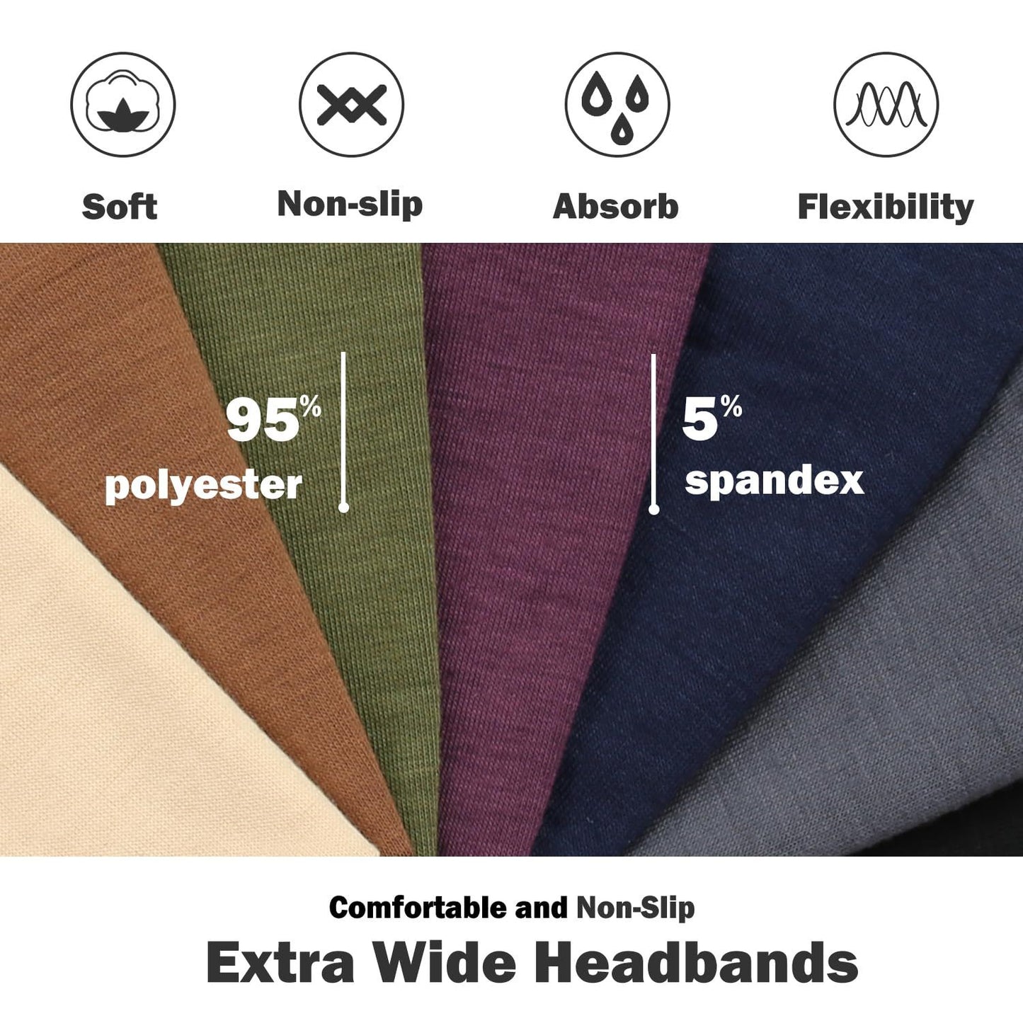 Extra Wide Headbands or Women Non-Slip, 7'' Large Twist Knotted Stretchy Wraps Head Bands Hair Accessories, 4 Pack, Black