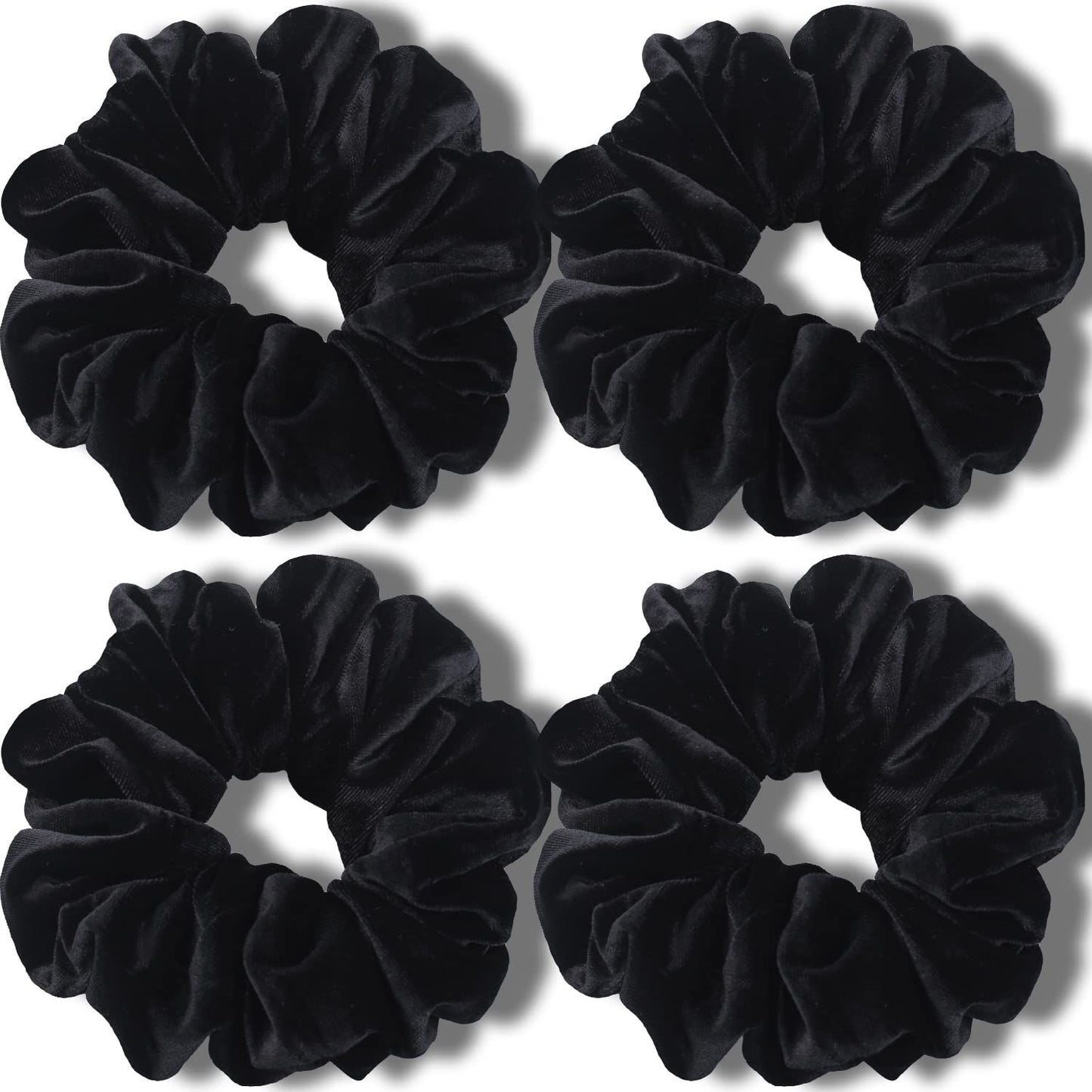 Extra Large Scrunchies or Women's Thick Hair, Premium Velvet Sot Jumbo Scrunchy, XL 6 inch Big Elastic Band Hair Accessories, 4 Pack, Black