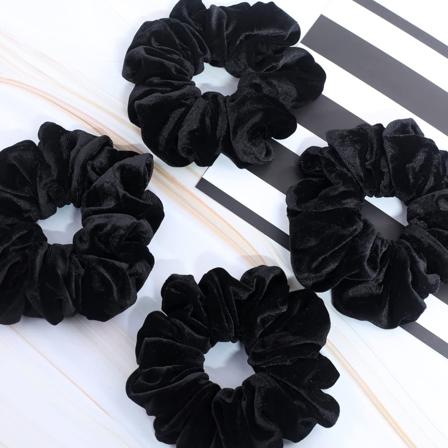 Extra Large Scrunchies or Women's Thick Hair, Premium Velvet Sot Jumbo Scrunchy, XL 6 inch Big Elastic Band Hair Accessories, 4 Pack, Black