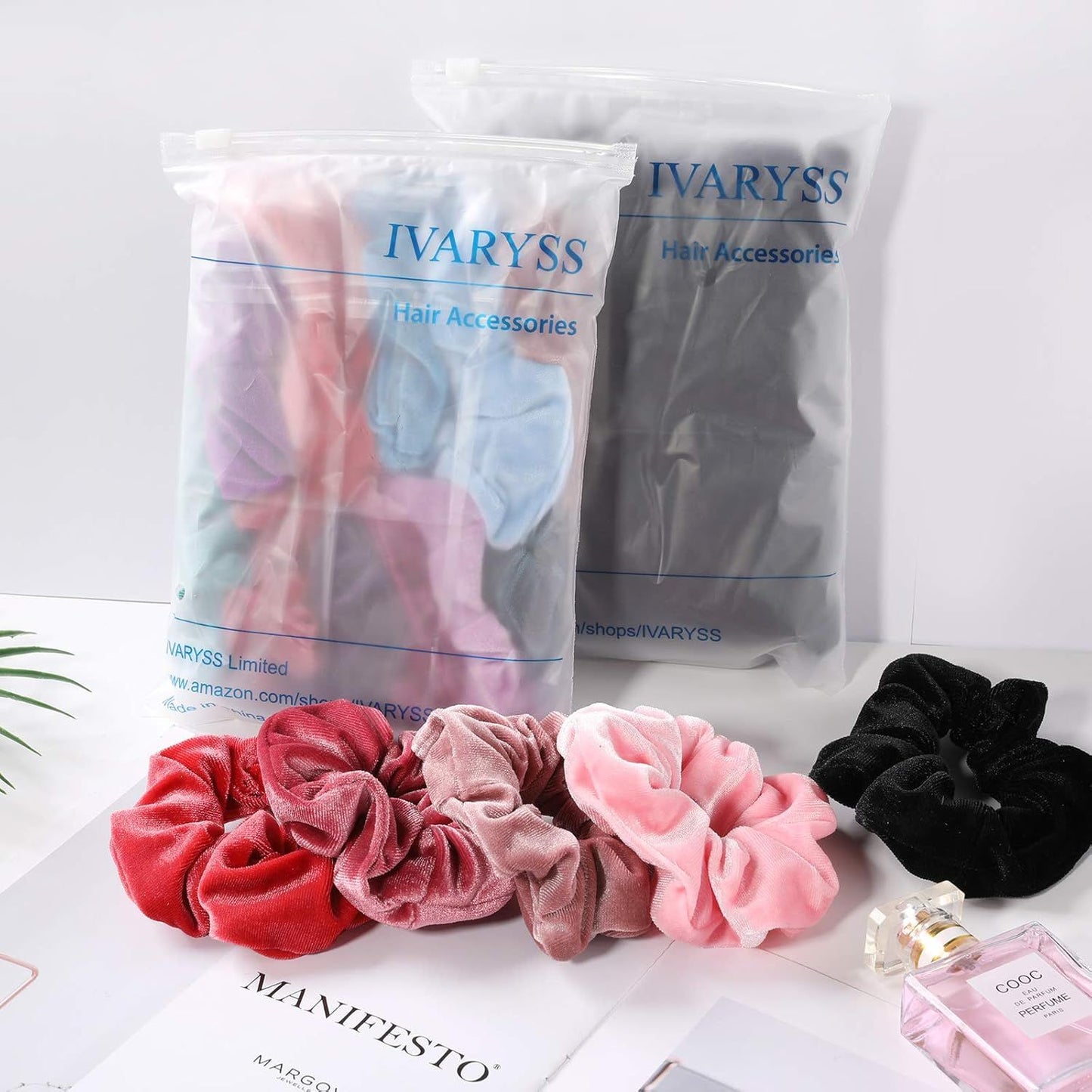 Extra Large Scrunchies or Women's Thick Hair, Premium Velvet Sot Jumbo Scrunchy, XL 6 inch Big Elastic Band Hair Accessories, 4 Pack, Black