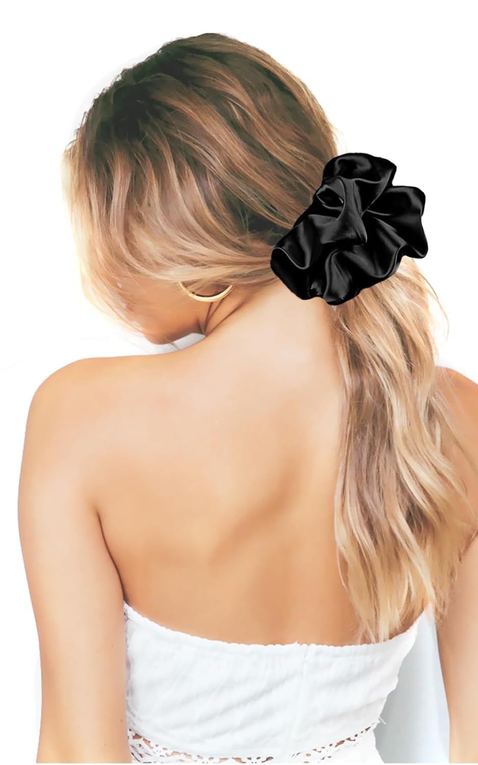 Big Scrunchies or Women Thick Hair, Premium Satin Soter than Silk, XL 6 Inch Extra Large Scrunchy Elastic Hair Bands Accessories, 6 Pack, Neutral
