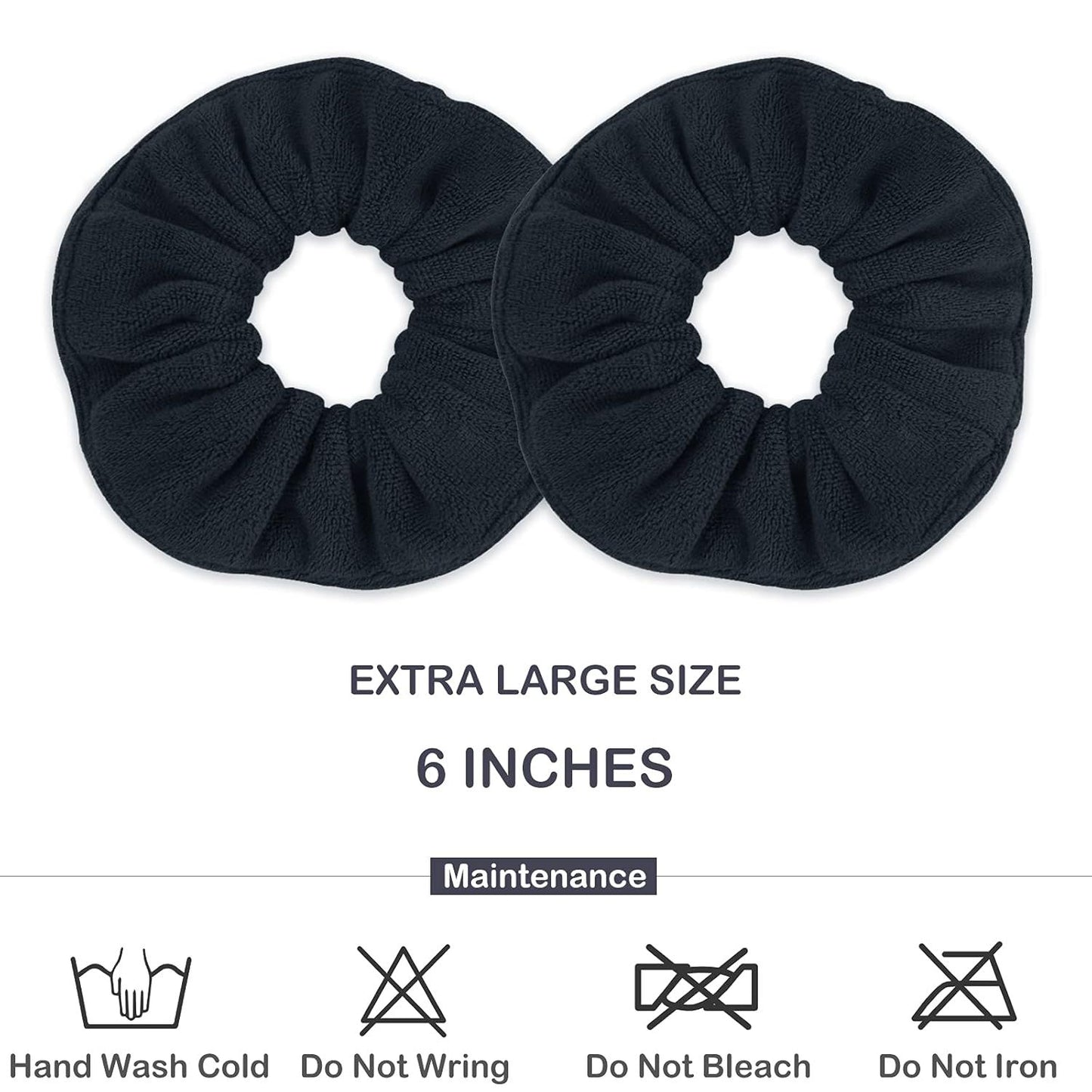 Super Towel Scrunchies or Drying Hair, Absorbent and Sot Microiber or rizz ree, Large Thick Ponytail Holder Wet Hair Accessories or Women and Girls, 4 PCS (Black)