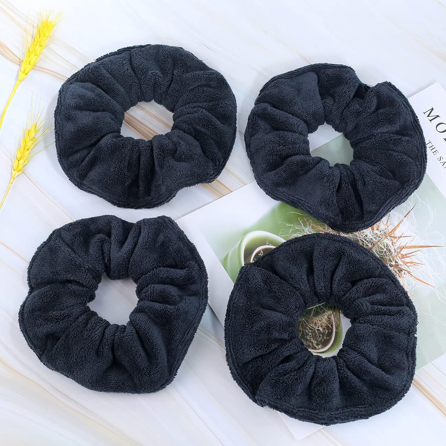 Super Towel Scrunchies or Drying Hair, Absorbent and Sot Microiber or rizz ree, Large Thick Ponytail Holder Wet Hair Accessories or Women and Girls, 4 PCS (Black)