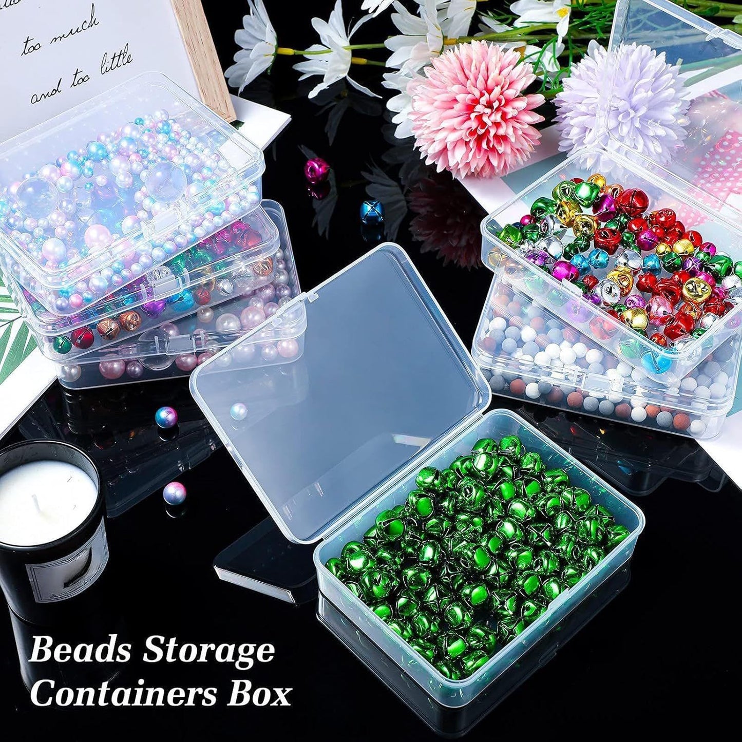6 Pieces Mini Plastic Clear Beads Storage Containers Box or Collecting Small Items, Beads, Jewelry, Business Cards, Game Pieces, Crats (4.5 x 3.3 x 1.2 Inch)