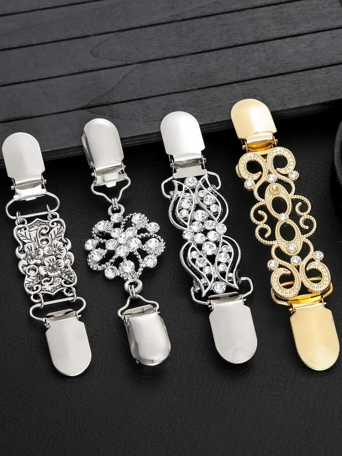 4 Pieces Vintage Sweater Shawl Clips Retro Cardigan Collar Dress Shirt Brooch Clips or Women Wearing, 4 Styles(Stylish Style)