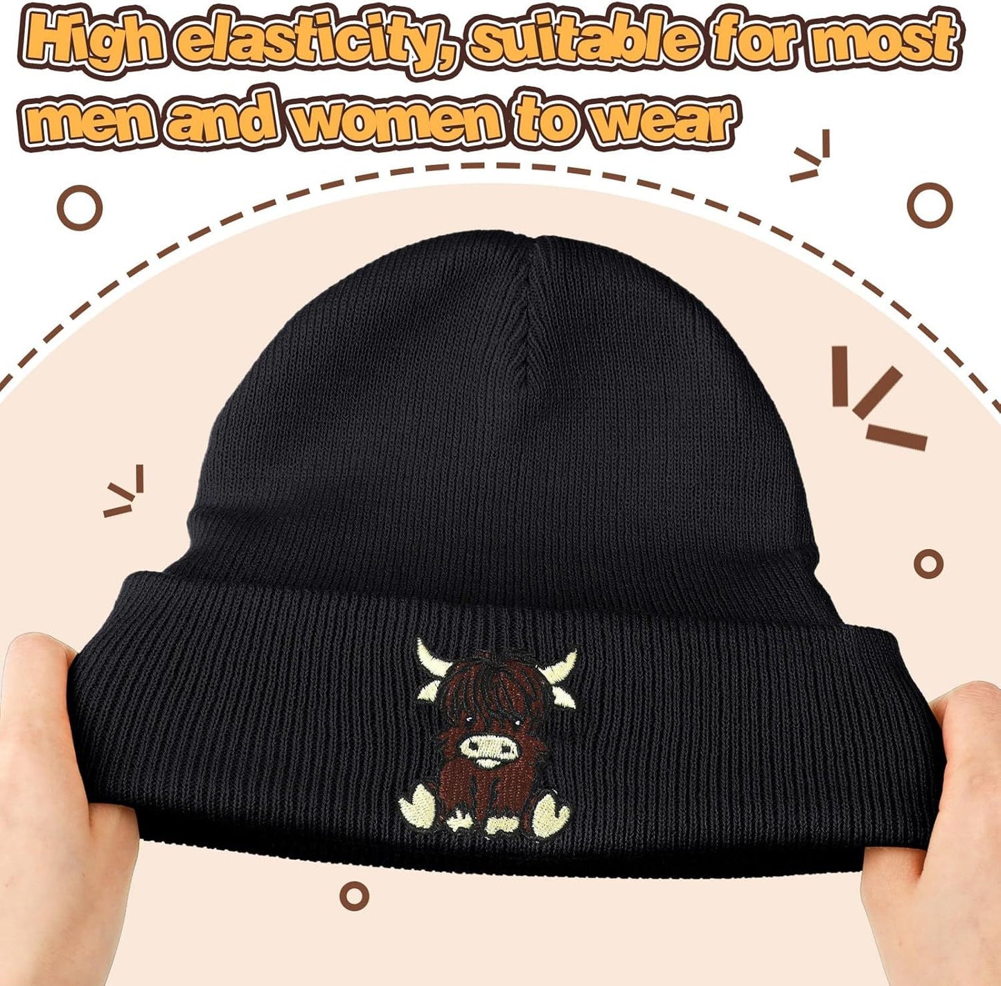 Black Highland Cow Beanie Winter Hat or Women Cute Beanie Womens Winter Hat Gits or Women Gits Animal Lovers