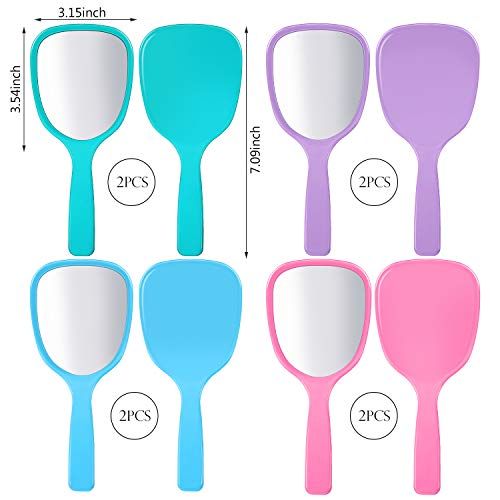 8 Pcs Small Handheld Hand Mirrors 1X Compact Travel Makeup Mirror 3.15 x 7.09 in Mini Handheld Cosmetic Kid Mirror or Girl DIY Crats Classroom Party avors (Blue,Green,Pink,Purple)