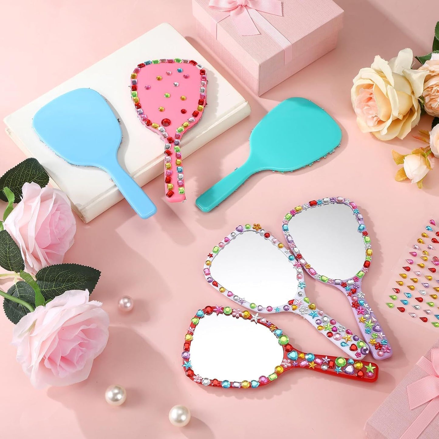 8 Pcs Small Handheld Hand Mirrors 1X Compact Travel Makeup Mirror 3.15 x 7.09 in Mini Handheld Cosmetic Kid Mirror or Girl DIY Crats Classroom Party avors (Blue,Green,Pink,Purple)