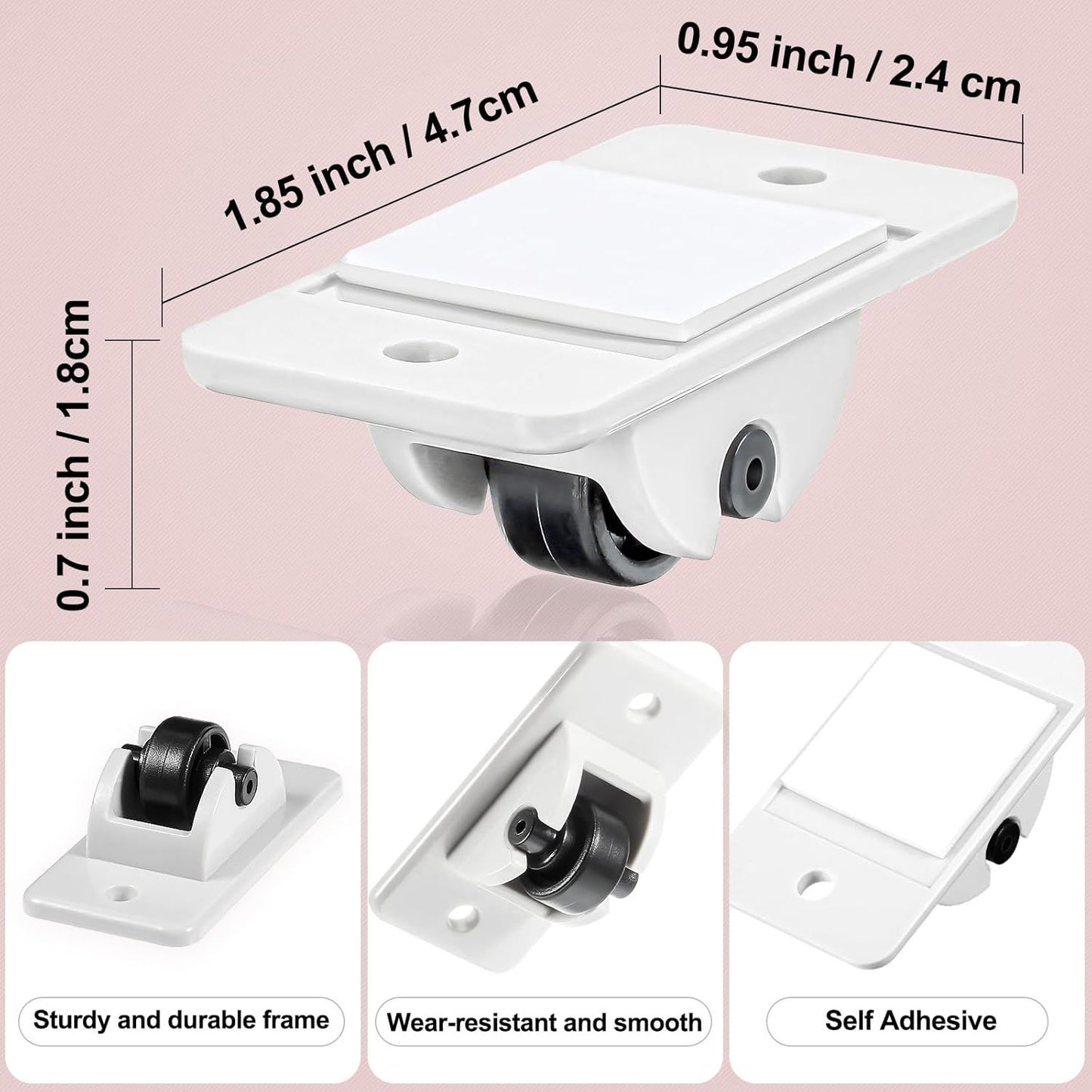 24 Pcs Sel-Adhesive ixed Casters – Caster Wheels or urniture, Cart, Storage Bins & DIY Toy Boxes, No-Drill Mini Wheels or Easy Mobility