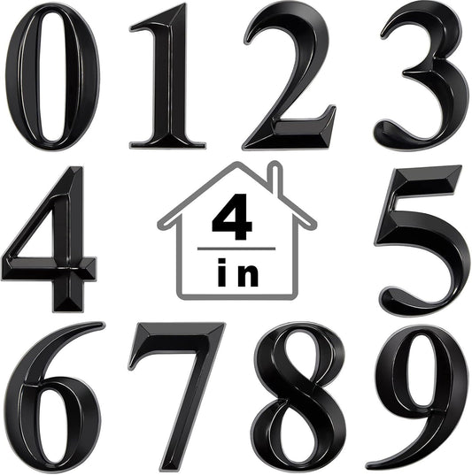 10 Pcs House Numbers 3D Door Mailbox Numbers 0-9 Sel Adhesive House Door Street Address Stickers or, Apartment, Oice, Hotel Room, Mailbox Signs(4 x 2.5 Inches,Black)