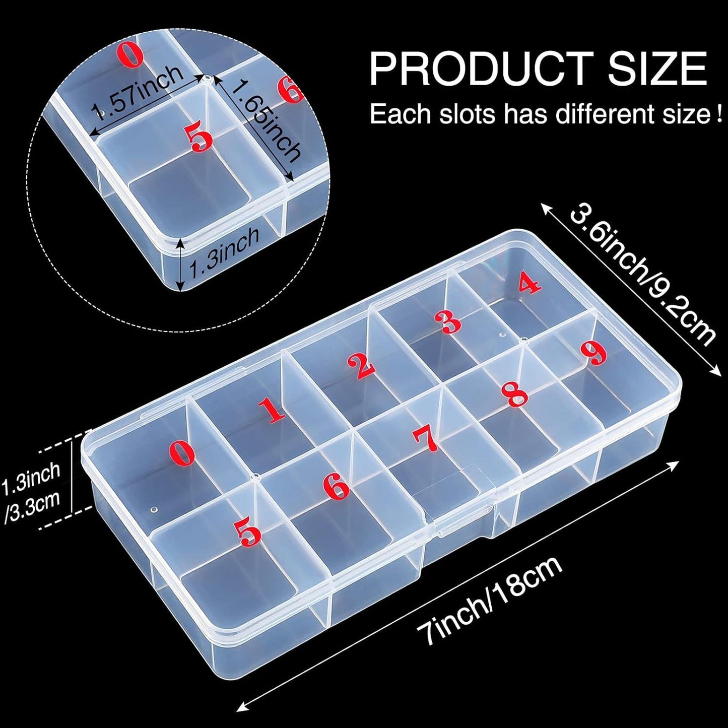 2 Pieces Nail Tip Box Empty alse Nail Tips Organizer Box with 10 Number Spaces Storage Case Container Nails Plastic Grid Boxes or ingernail Crystal Jewelry Accessories(White)