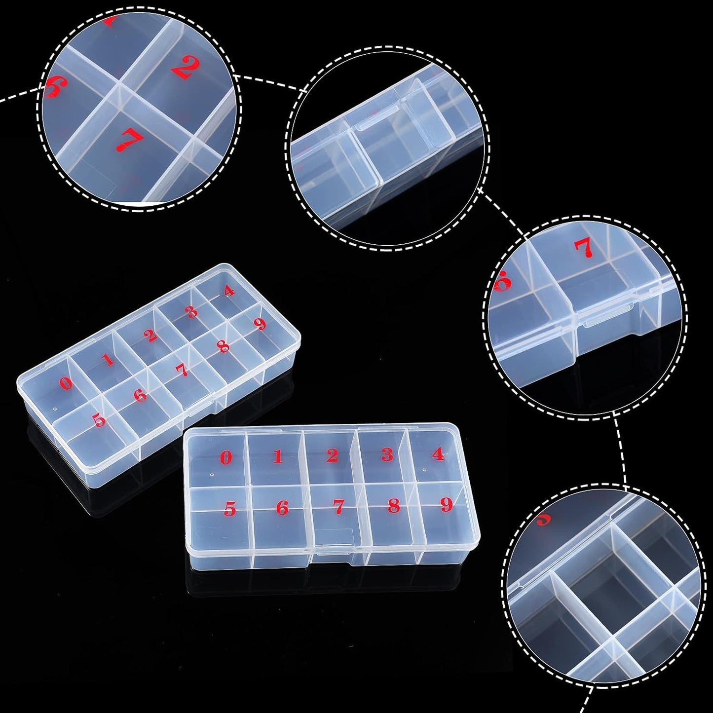 2 Pieces Nail Tip Box Empty alse Nail Tips Organizer Box with 10 Number Spaces Storage Case Container Nails Plastic Grid Boxes or ingernail Crystal Jewelry Accessories(White)