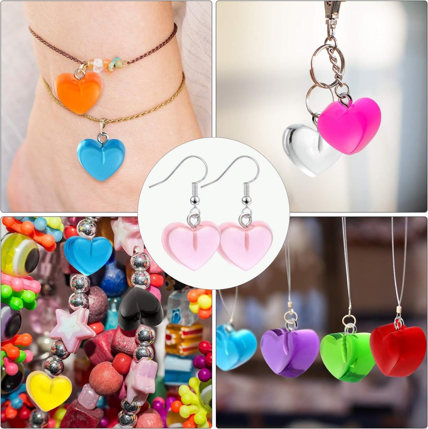 Heart Charms Pendant Colorul Love Heart Candy Keychains Charm Necklace Earring Pendant or DIY Jewelry Crats Supplies