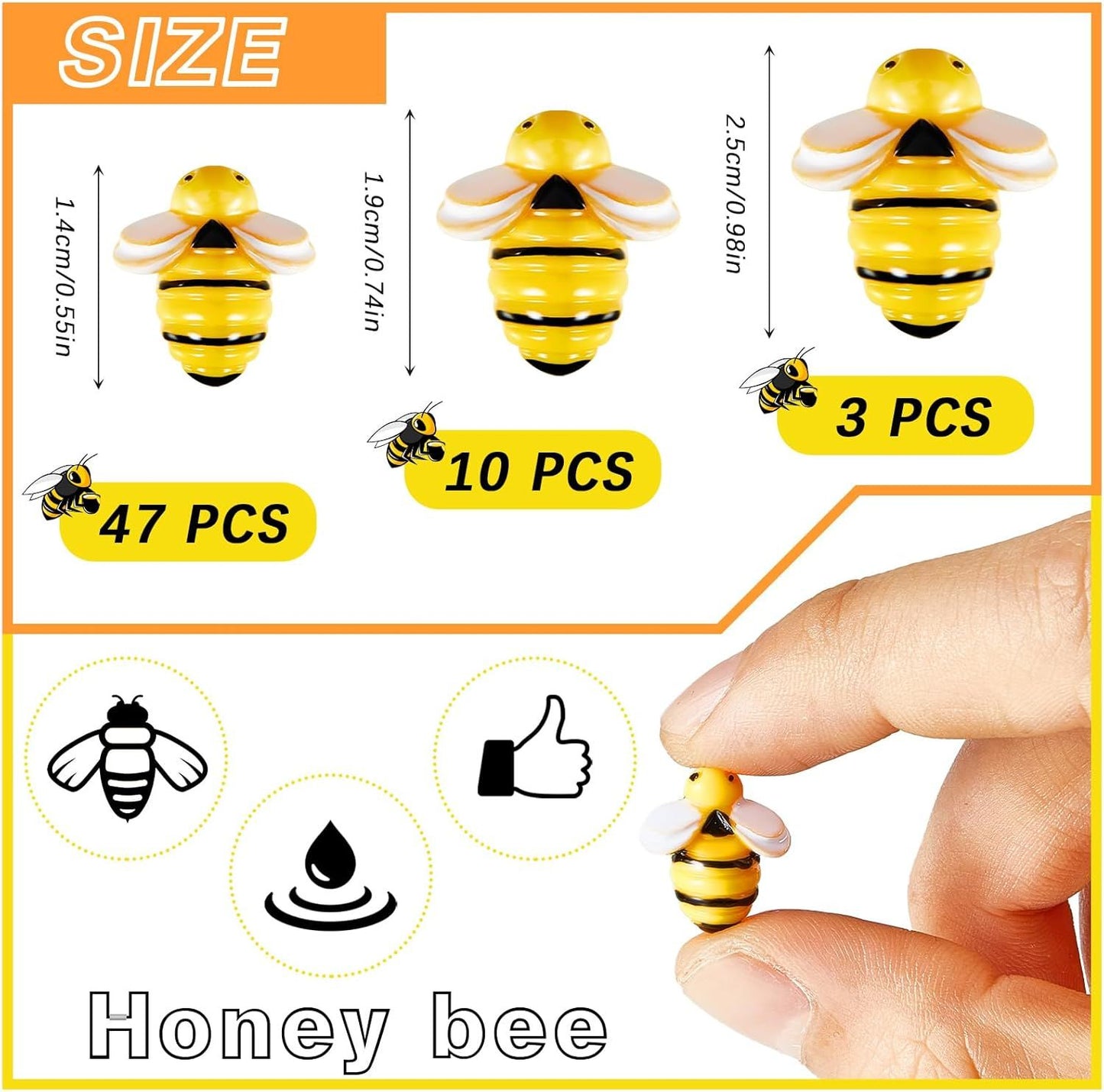 60 Pcs Tiny Resin Bees or Crats, 3 Size Mini Plastic Garden Bees Embellishment or Honey Themed Party Decor Art DIY Crats Baby Shower Birthday Christmas Party Cake Decorations