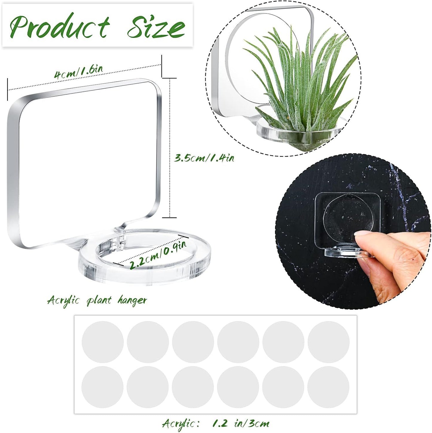 12 Pcs Acrylic Air Plants Holder Hanger with Mounting Tape or Hanging Air Plants on Glass Display Home Decoration