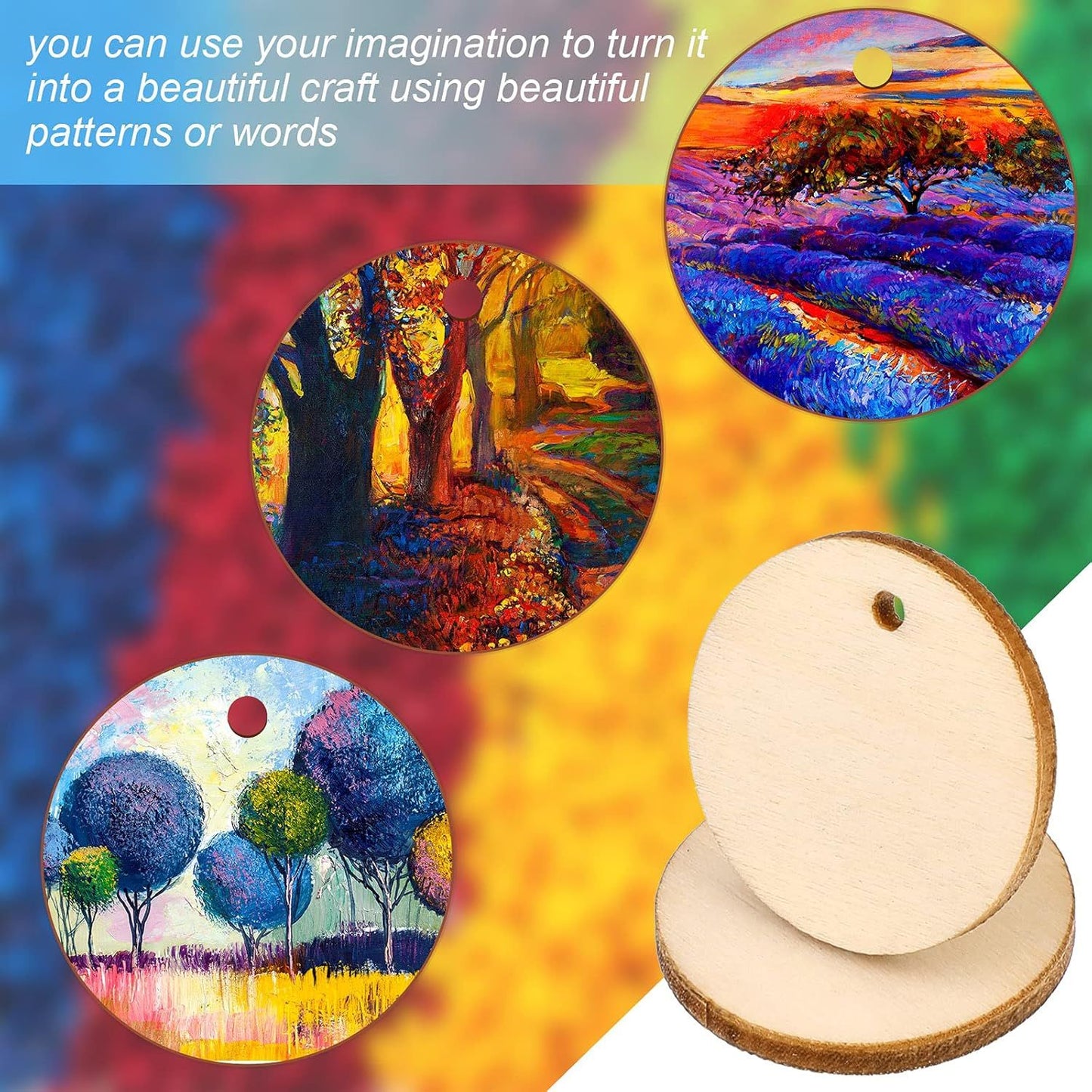 200 Pieces Uninished Blank Wood Circle Pendants Round Disc Circle Wood Pieces Round Wooden Disk with Hole Small Wooden Pendant or Crat Decoration Embellishment (Diameter 1 Inch, Aperture 0.08 Inch)
