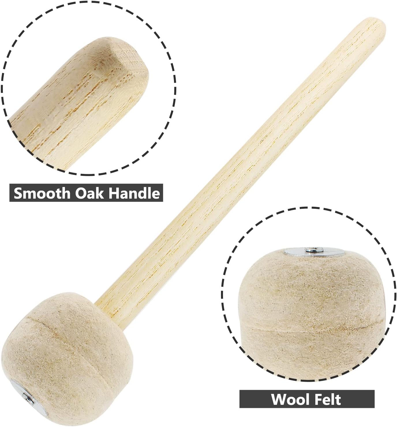 Biaungdo 2 Pack Drum Mallet, 13" Wool Felt Drum Stick, Bass Drum Mallet Drum Stick, Anti-slip Bass Percussion Sticks, Beige