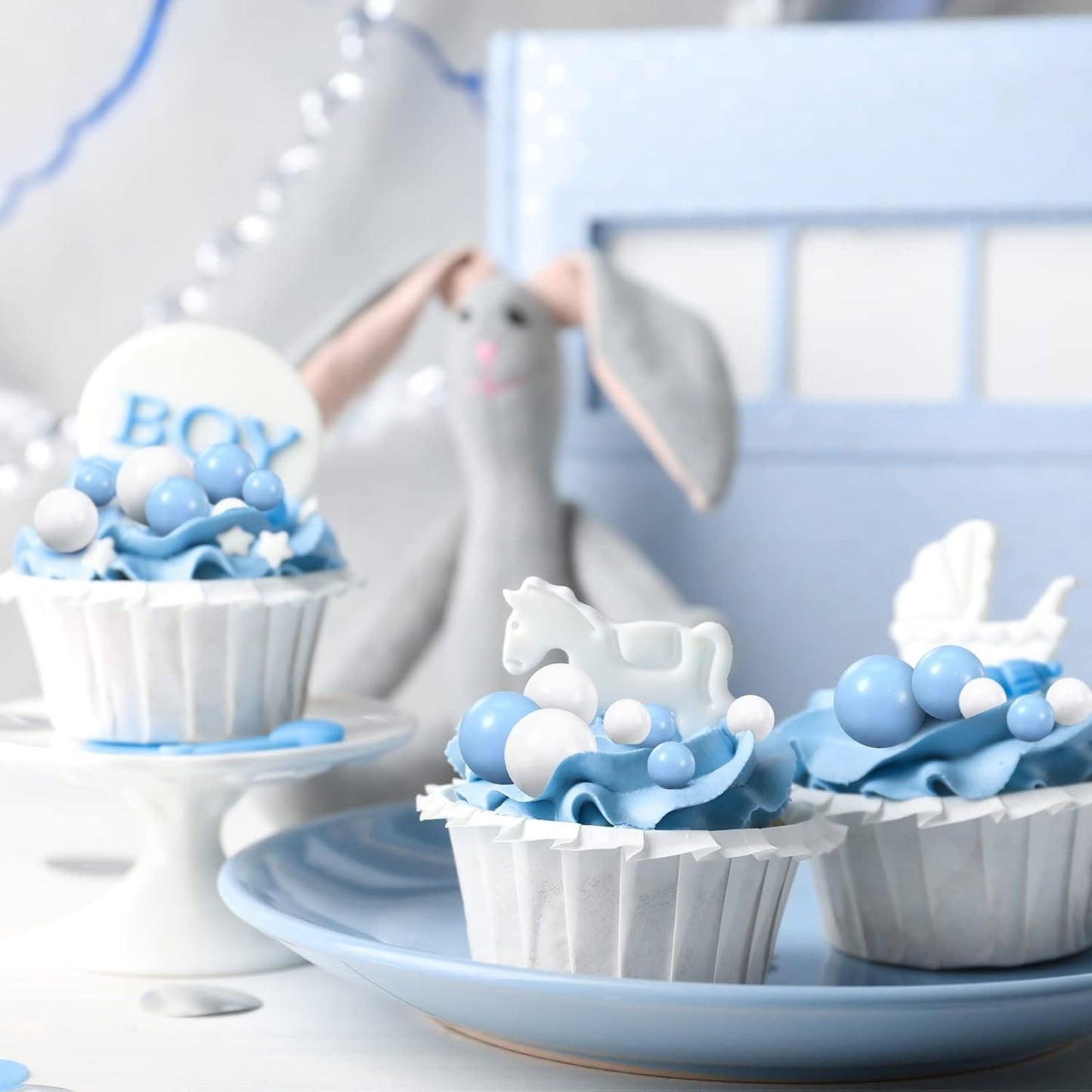 66 Pcs Ball Cake Topper Decorations Mini Balloon Sticks DIY Cake Picks Insert oam Balls or Graduation Wedding Party Birthday Decorating Supplies(Blue, White)