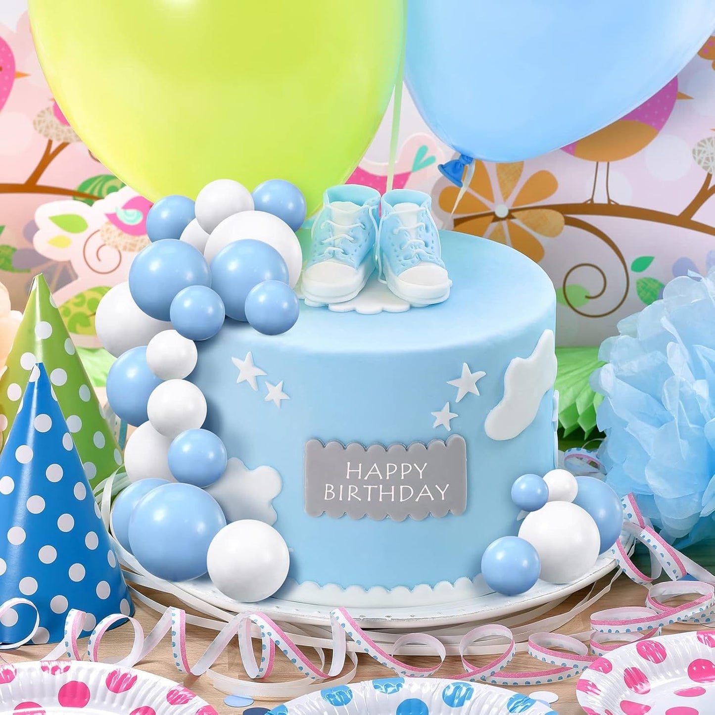 66 Pcs Ball Cake Topper Decorations Mini Balloon Sticks DIY Cake Picks Insert oam Balls or Graduation Wedding Party Birthday Decorating Supplies(Blue, White)