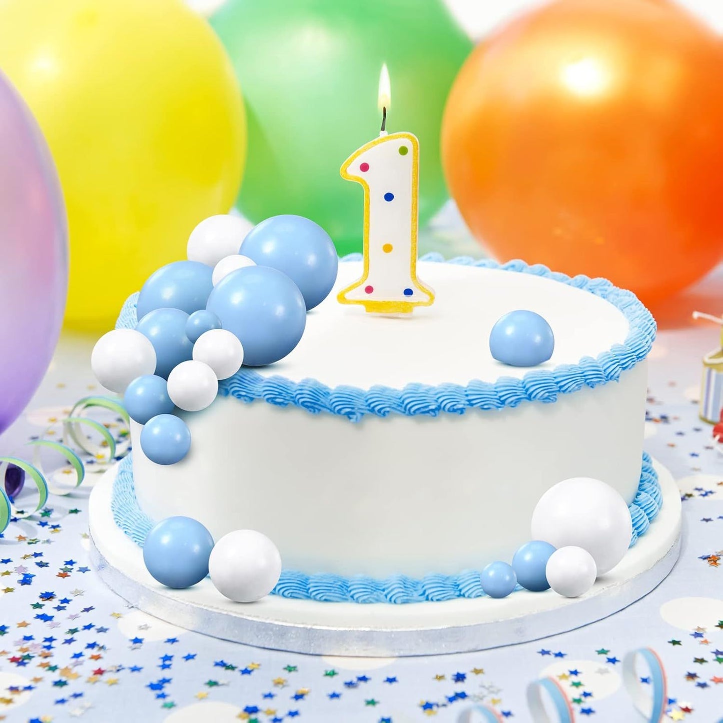 66 Pcs Ball Cake Topper Decorations Mini Balloon Sticks DIY Cake Picks Insert oam Balls or Graduation Wedding Party Birthday Decorating Supplies(Blue, White)