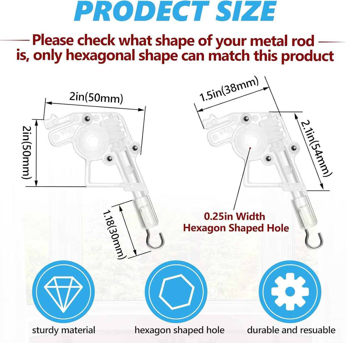 4 Pieces Low Proile Wand Tilter Universal Wand Tilter or 2 Inches Horizontal Blinds Tilt Mechanism Hook Connection with Hexagon Shaped Gear Low Rail Blinds Parts