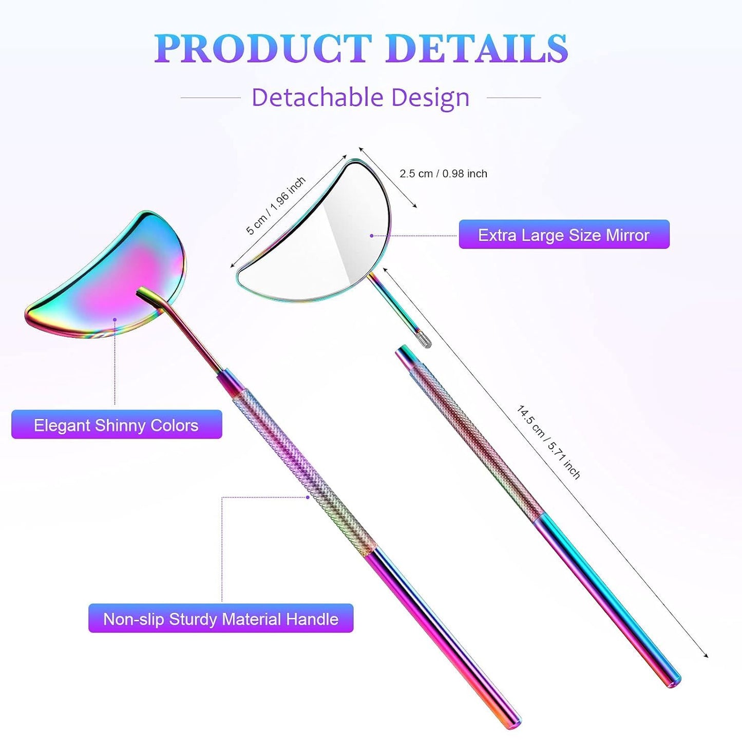 2 Pieces Lash Mirror Eyelash Extension Mirror Hal-moon Shape Lash Mirror 1.96 inch Stainless Steel Eyelash Mirror Tool Large Eyelash Inspection Mirror or Women Girls Makeup Supplies