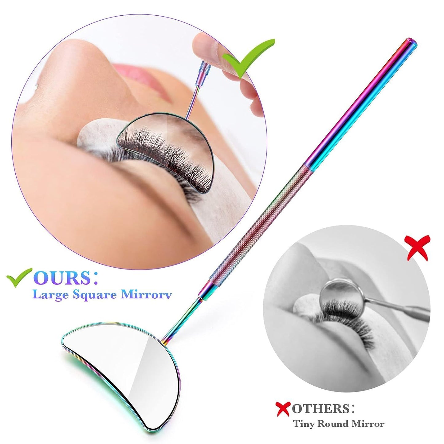 2 Pieces Lash Mirror Eyelash Extension Mirror Hal-moon Shape Lash Mirror 1.96 inch Stainless Steel Eyelash Mirror Tool Large Eyelash Inspection Mirror or Women Girls Makeup Supplies