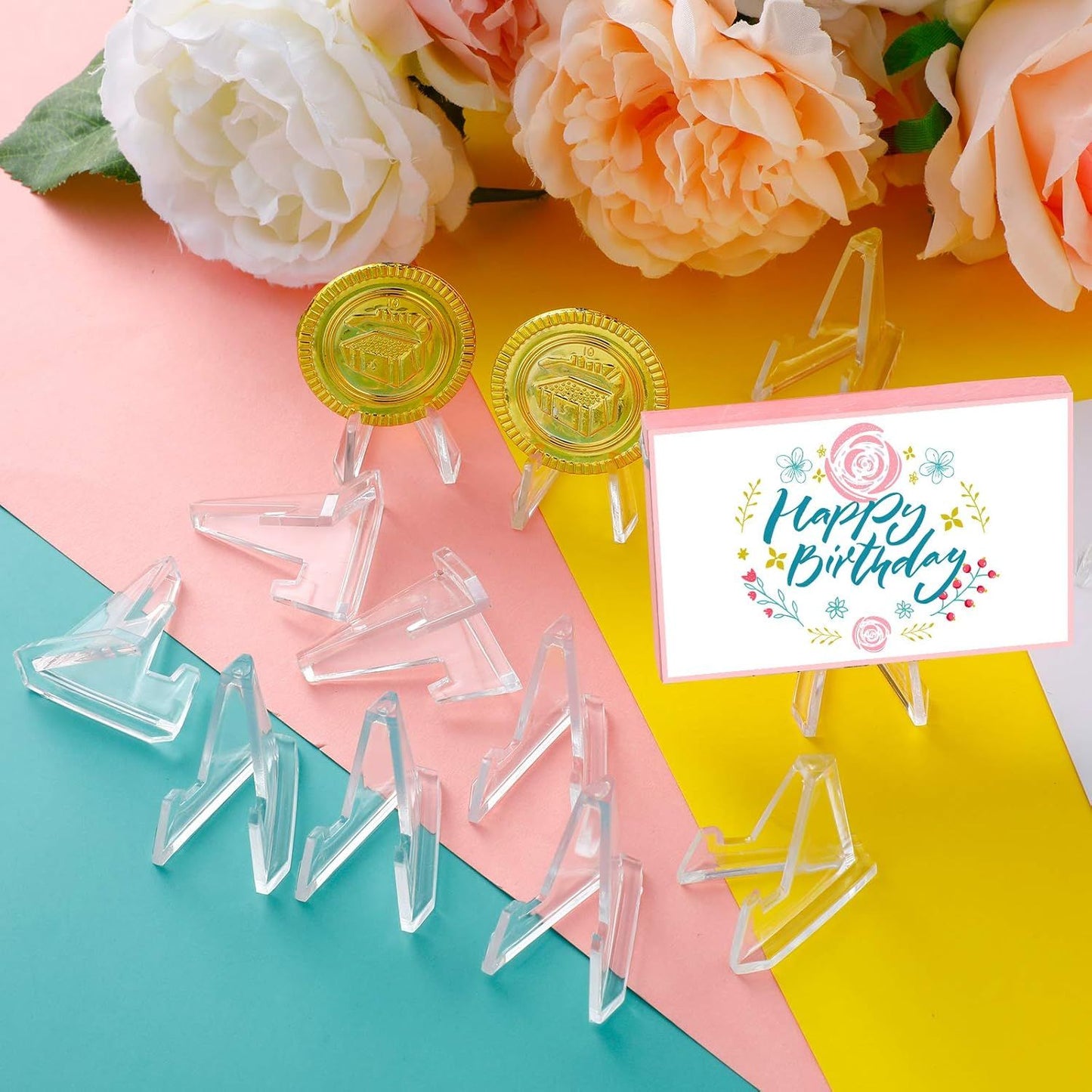 45 Pieces Coin Stand Mini Acrylic Easel Stands Coin Display Easel Holder or Displaying Pocket Watches Capsules Challenge Medals, 1.4 Inch Tall