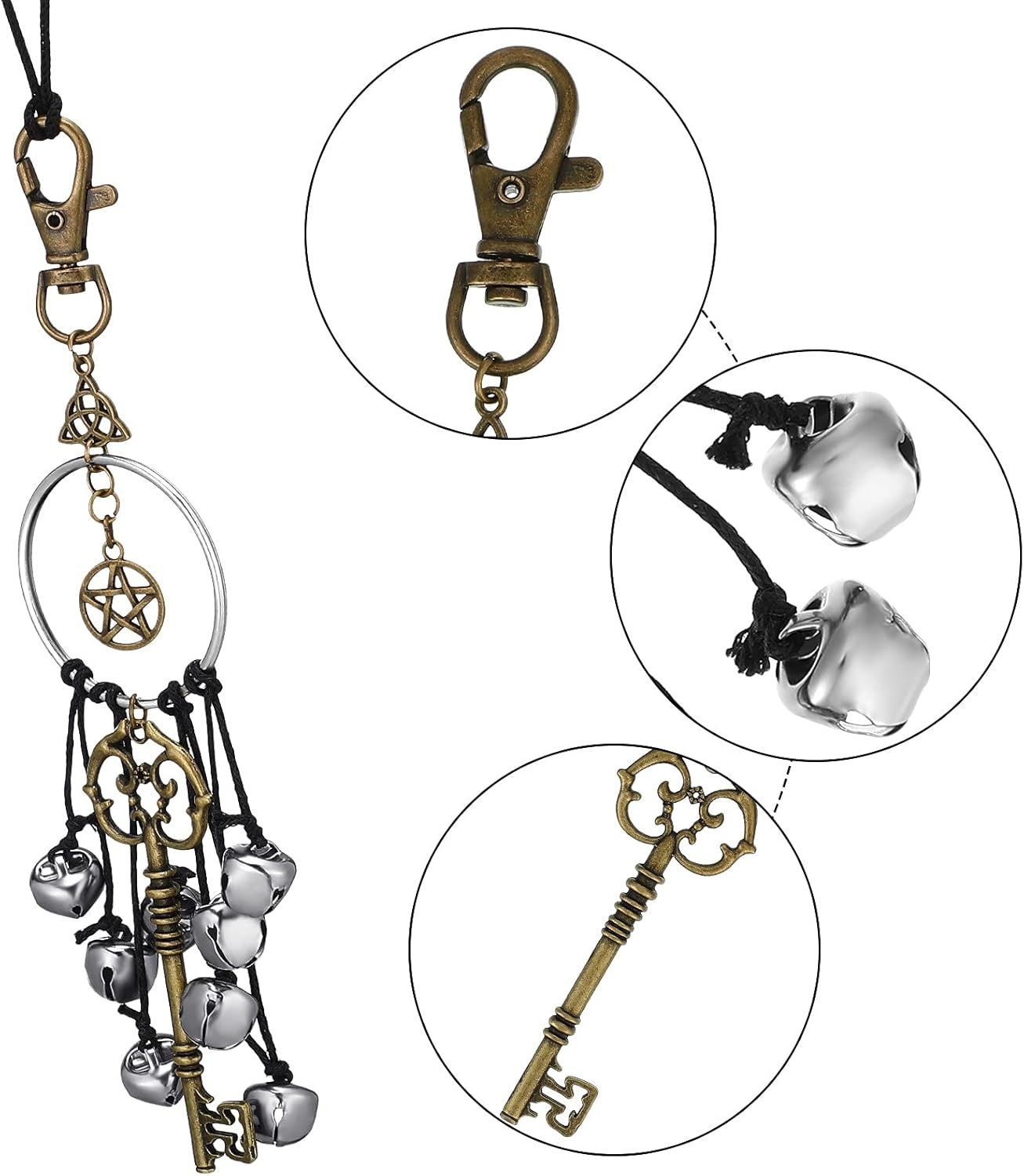 Witch Bells or Door Witchcrat Bells Supplies Wiccan Decor Altar Bell Antique Magic Keys Witchy Wicca Home Protection Decor Kitchen Witch Decor (2 Pieces)