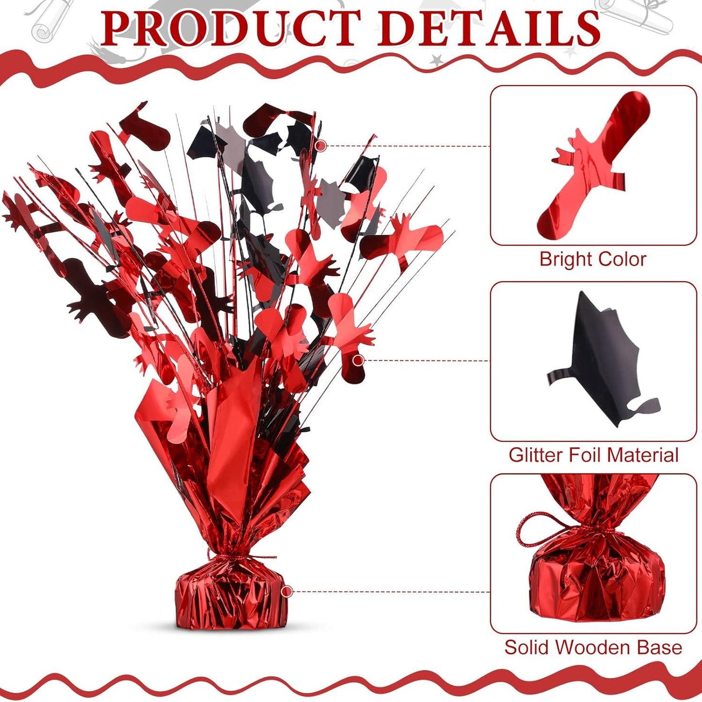 3 Pcs Graduation Table Centerpieces Graduation Table Decoration Glitter oil Graduate Centerpieces or 2026 Grad Party Graduation Certiicates(Red)