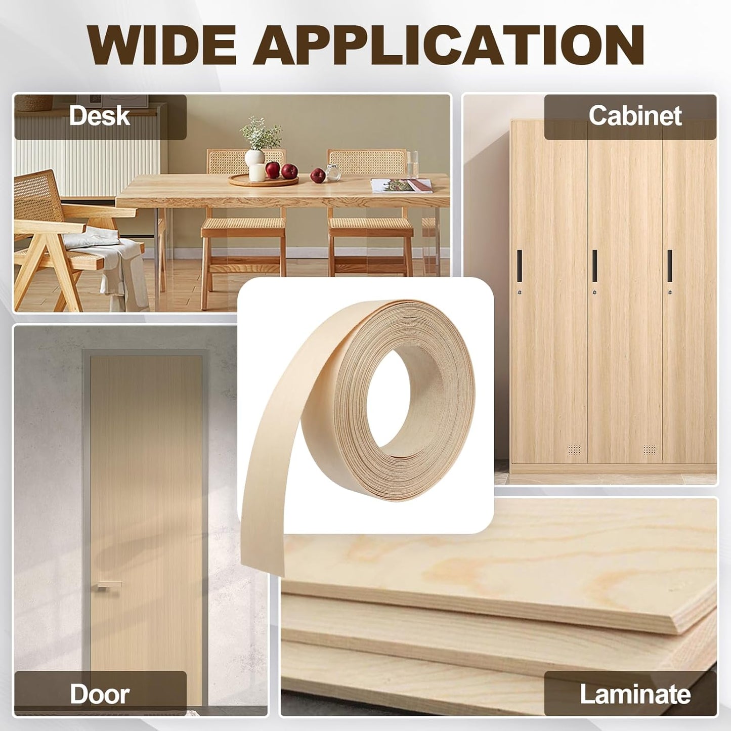 Biaungdo Birch Edge Banding 1-1/2 Inch x 50ft, Wood Veneer Roll Tape Banding Pre-Glued, Iron-on Veneer Edging Band Strips for Cabinet, Furniture Restoration