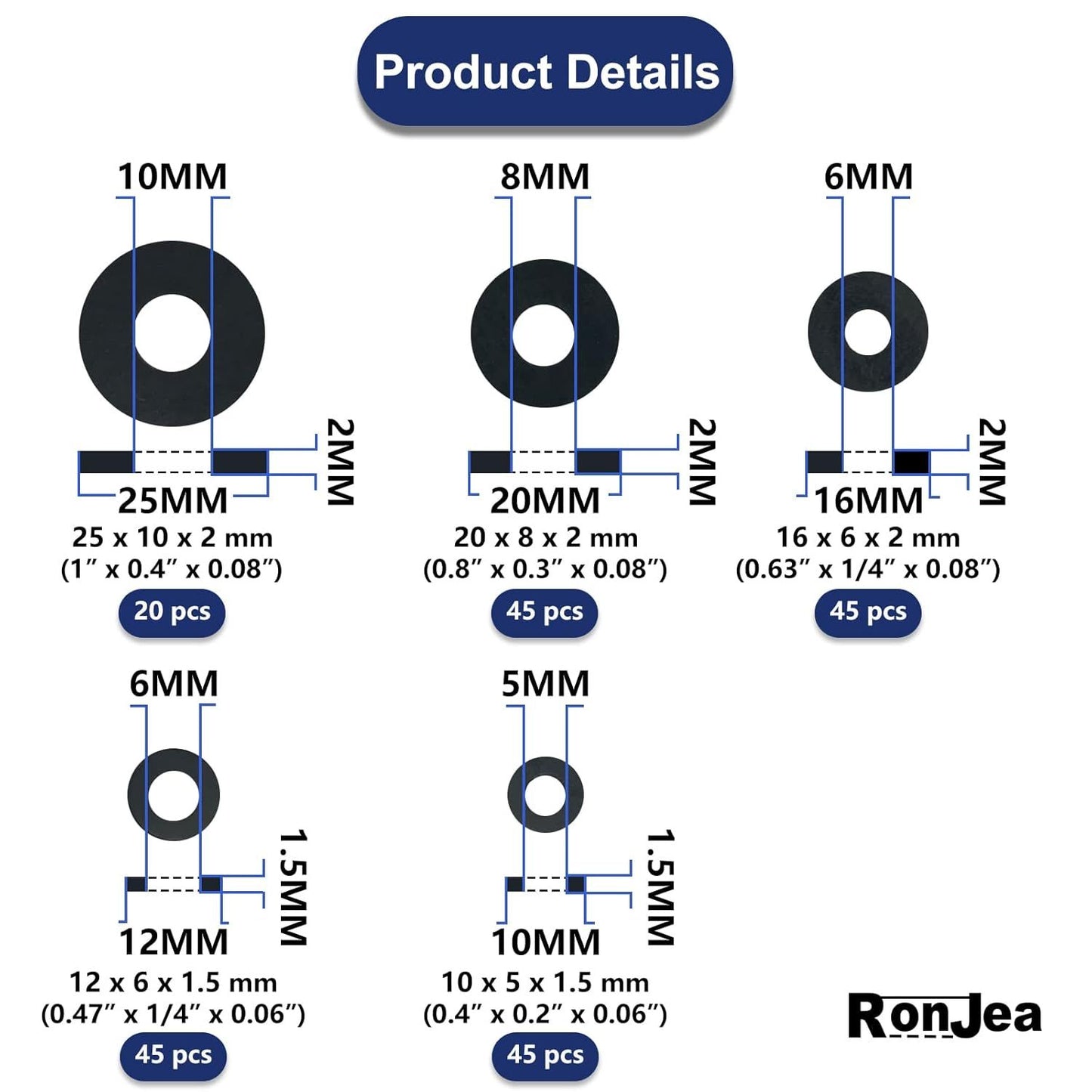 200 Pcs lat Rubber Washers Assortment Kit: Black Rubber lat Washer or Bolts/aucets/Screws/Garden Hose/Plumbing, 5 Sizes