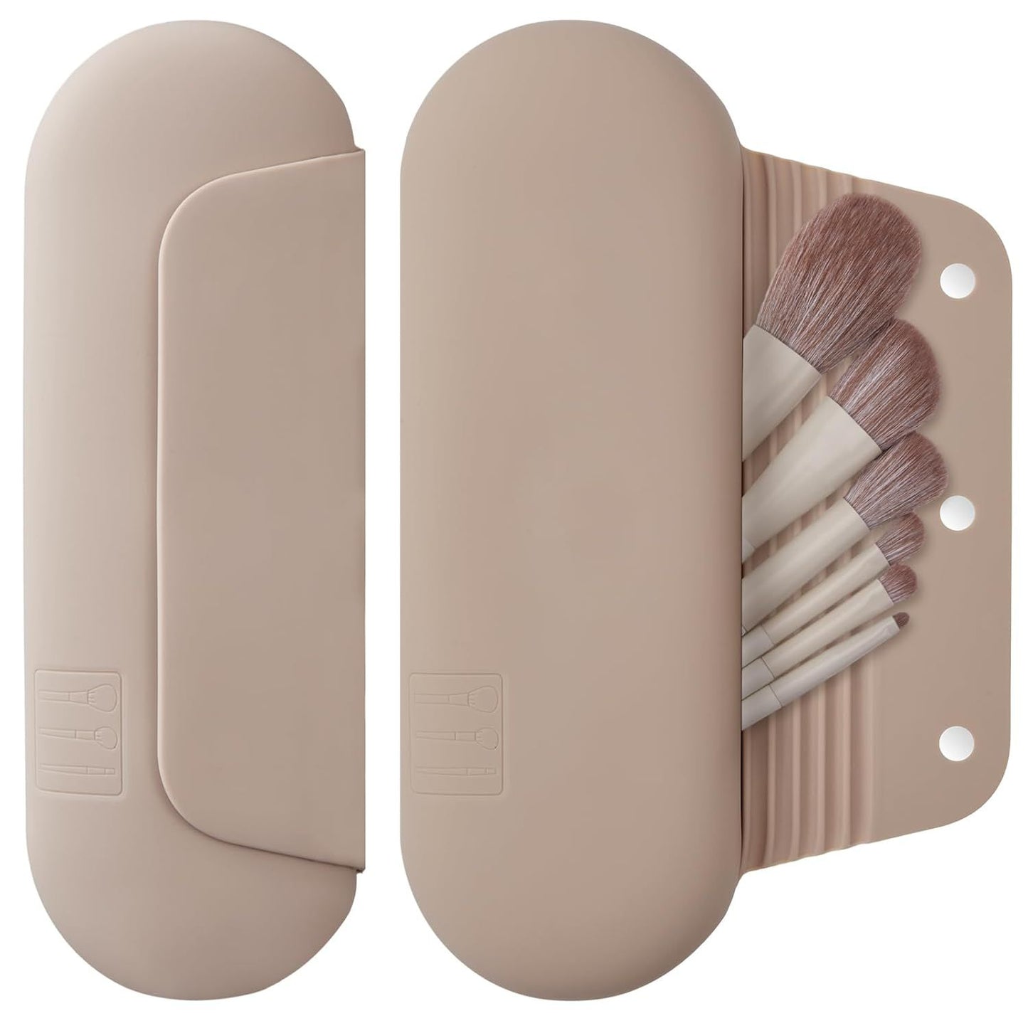 Silicone Makeup Brush Holder Travel Cosmetic Bag：Sot Portable Cosmetic ace Brushes Holder with Upgrade Anti-all Out Magnetic Closure, Large Travel Makeup Brush Case - Walnut