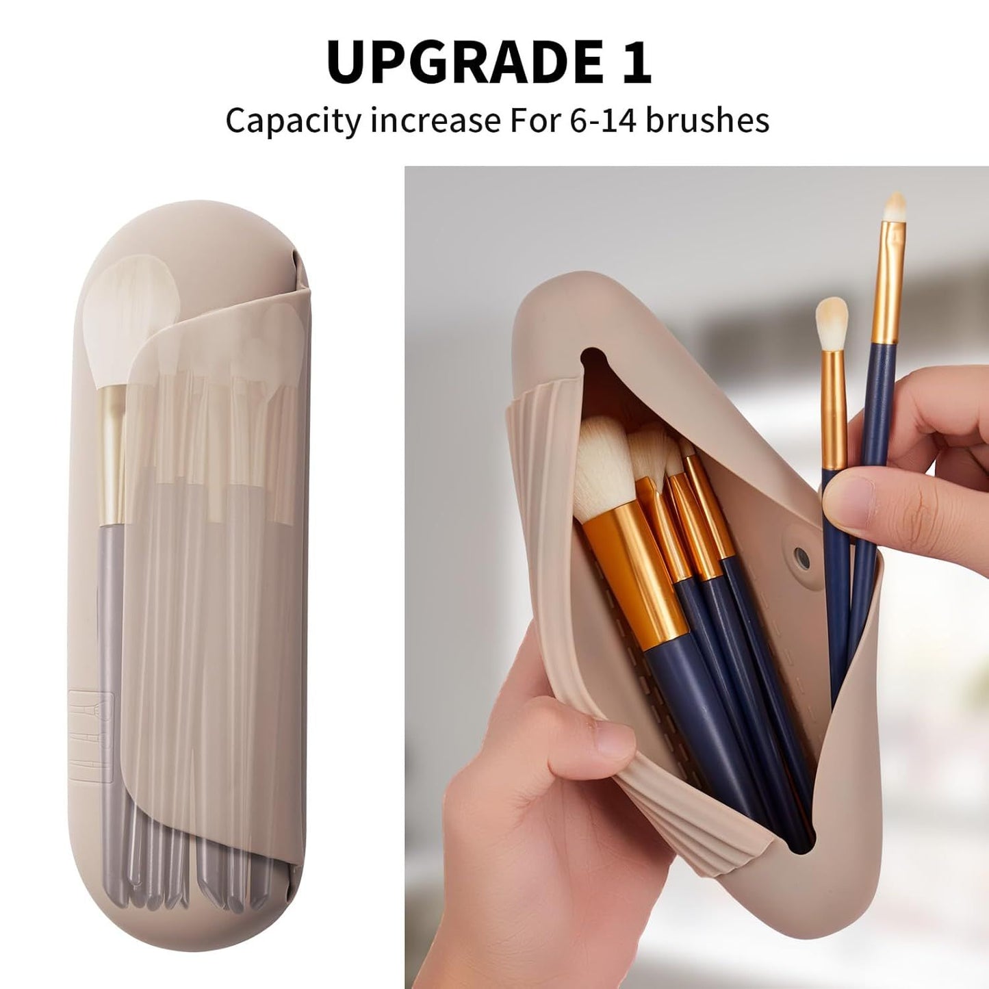 Silicone Makeup Brush Holder Travel Cosmetic Bag：Sot Portable Cosmetic ace Brushes Holder with Upgrade Anti-all Out Magnetic Closure, Large Travel Makeup Brush Case - Walnut