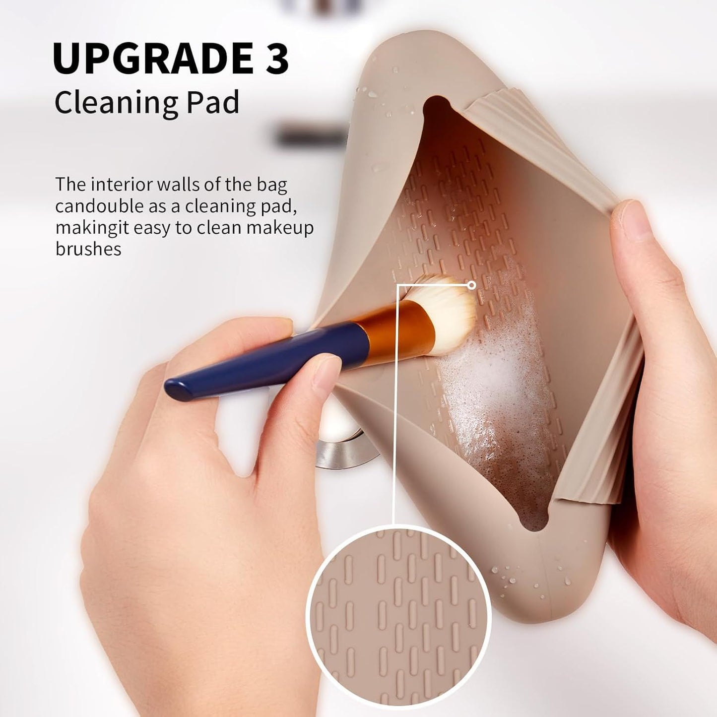 Silicone Makeup Brush Holder Travel Cosmetic Bag：Sot Portable Cosmetic ace Brushes Holder with Upgrade Anti-all Out Magnetic Closure, Large Travel Makeup Brush Case - Walnut