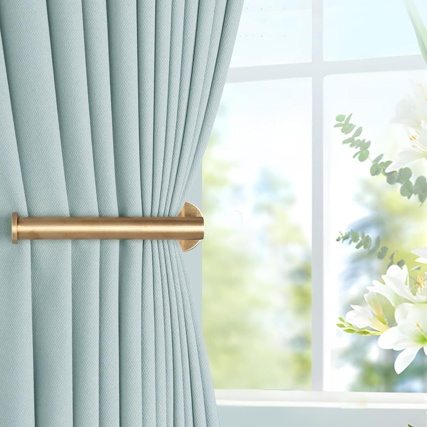 2 Pack Adhesive Curtain Holdbacks Curtain Tie Backs Curtain Holdbacks No Drill Curtain Pull Backs Adhesive Curtain Hooks Curtain Holders or Drapes (2, Gold)