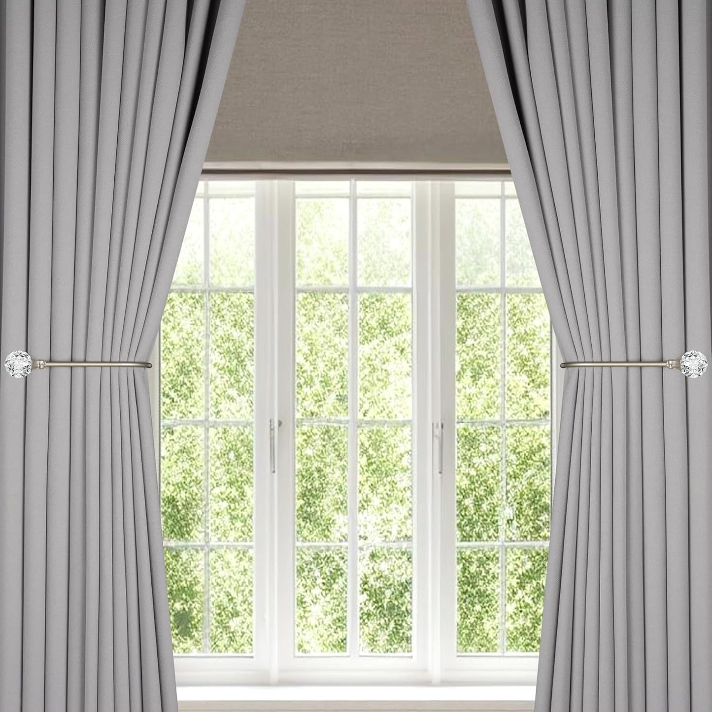 Upgraded Curtain Tiebacks Set o 2 - Wall Mounted Heavy Duty Adjustable Curtain Holdbacks or Heavy Curtains,U-Shaped Curtain Pull Backs with 180°lexible Angle (2, Silver with Crystal Ball)