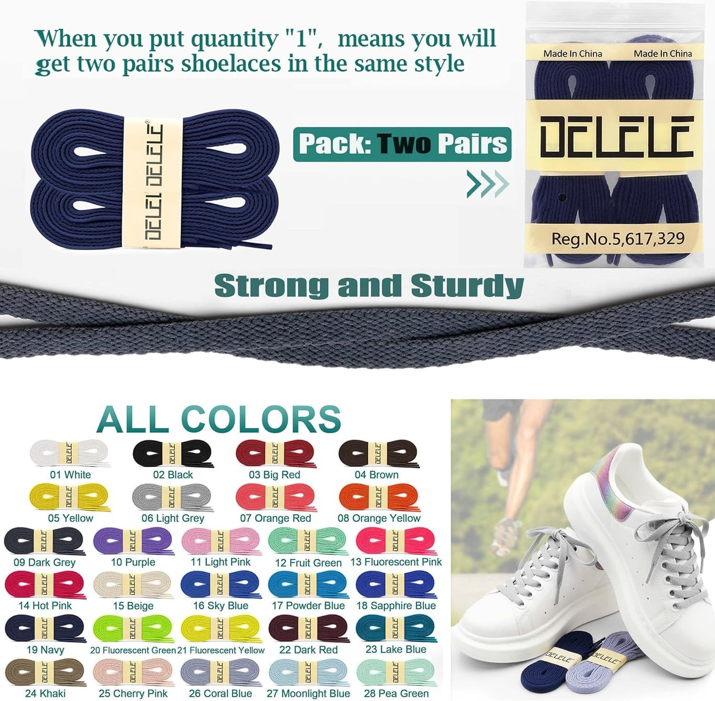 2 Pair lat Shoe laces 5/16" Wide Shoelaces or Athletic Running Sneakers Shoes Boot Strings