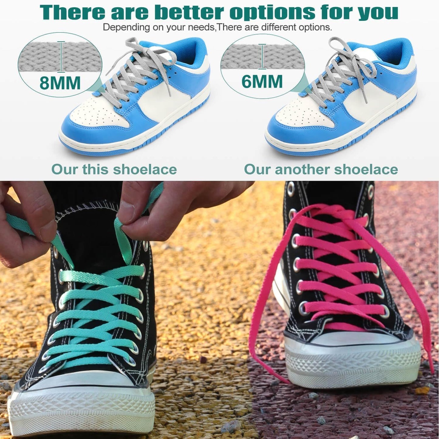 2 Pair lat Shoe laces 5/16" Wide Shoelaces or Athletic Running Sneakers Shoes Boot Strings