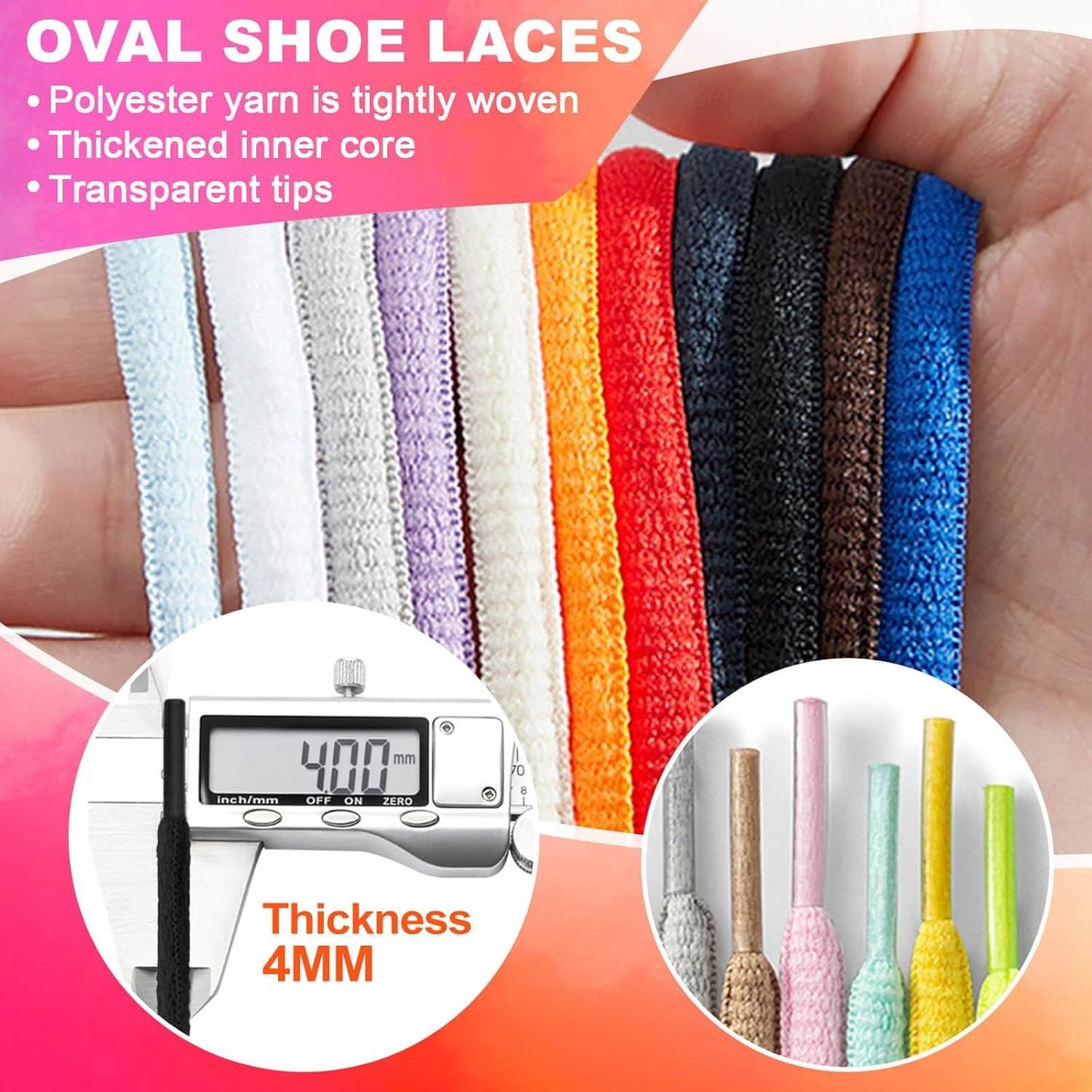 Oval Athletic Shoelaces Thick 4MM Hal Round Shoe Laces Strings 2 Pair