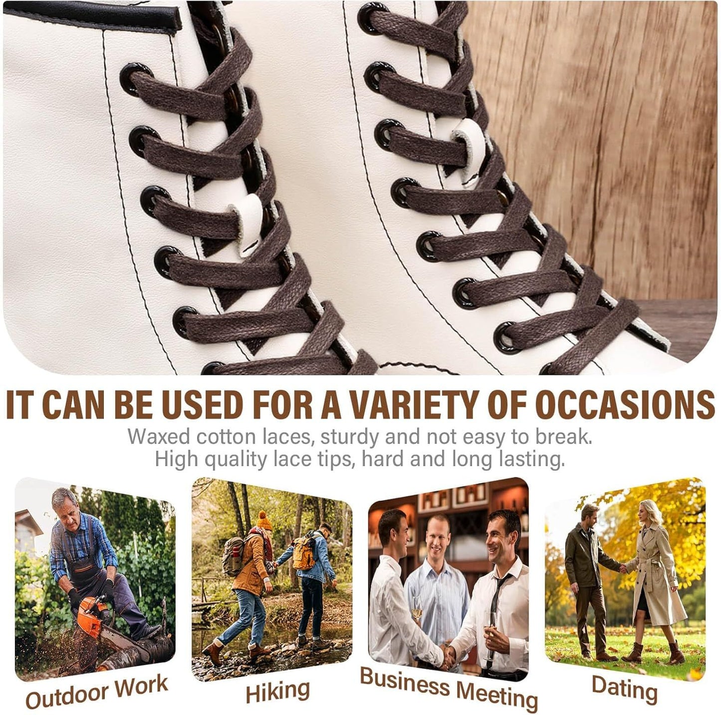 lat Waxed Cotton Shoelaces: Wax Shoe Laces or Sneakers Boot 2 Pair