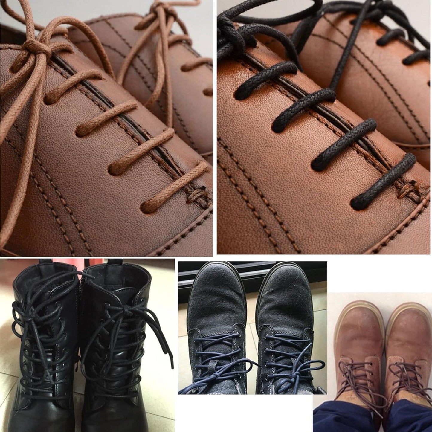 2 Pair Round Waxed Oxord Shoe Laces or Dress Shoes and Boots