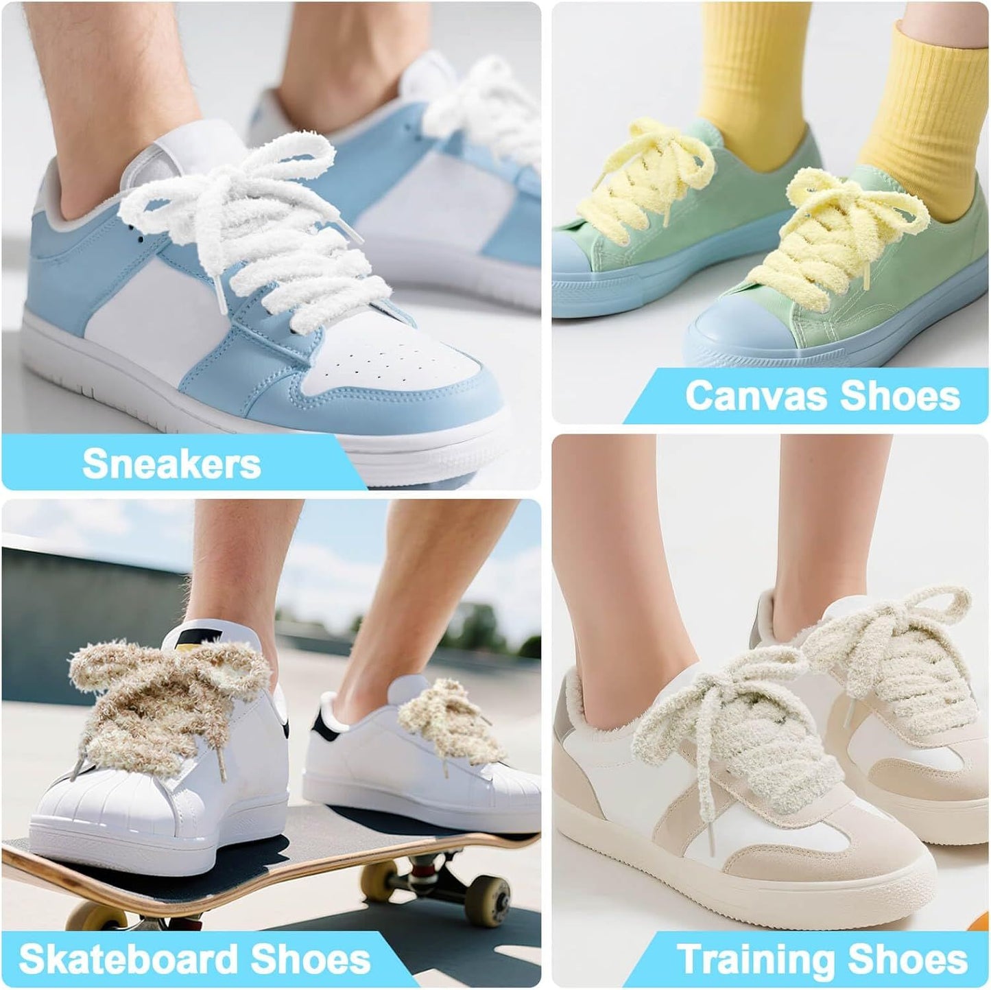 Thick uzzy Shoe Laces: Chunky Plush lat Shoelaces or Sneakers - 1 Pair