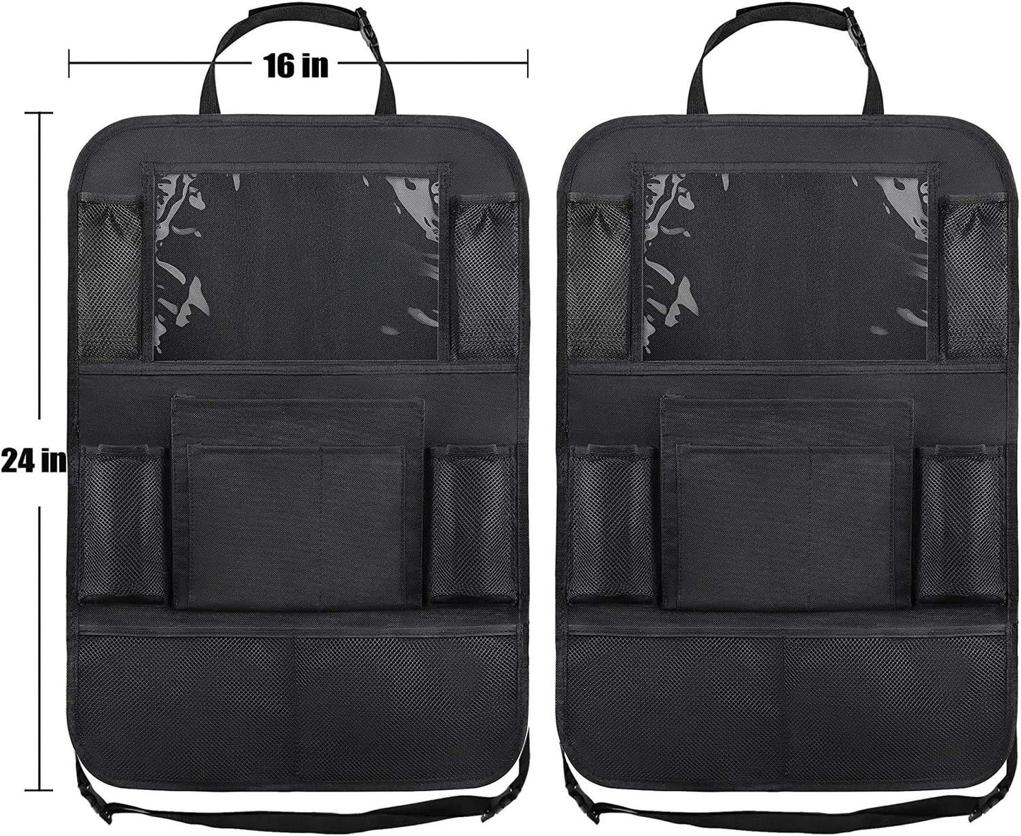 Car Backseat Organizer with 10" Table Holder, 9 Storage Pockets Seat Back Protectors Kick Mats or Kids Toddlers, Travel Accessories, 2 Pack